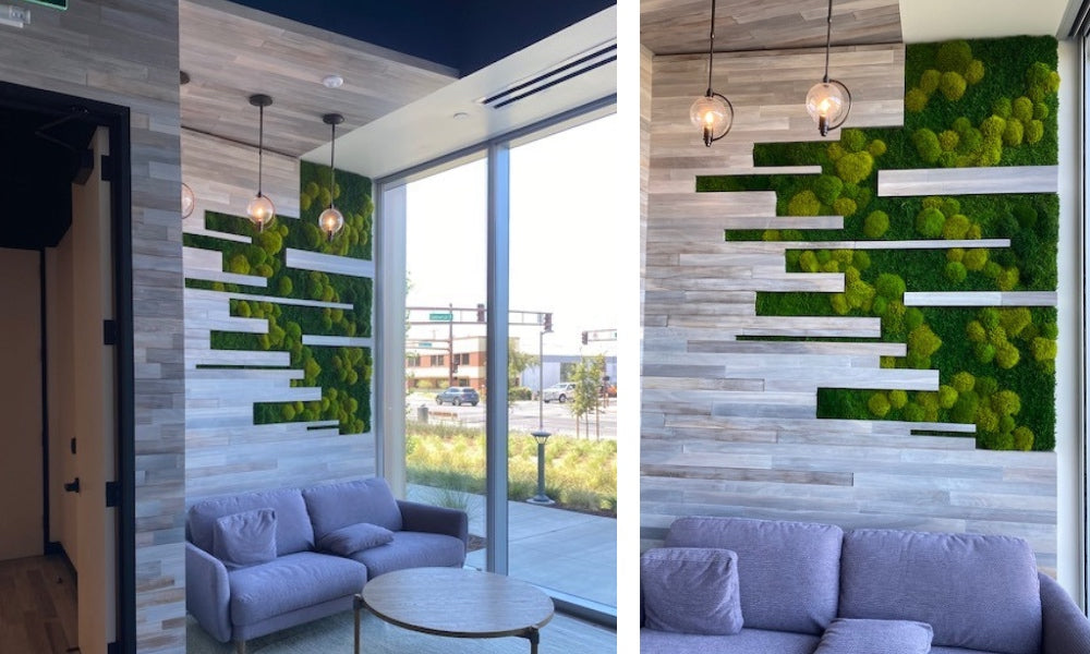 custom moss wall with wood panels