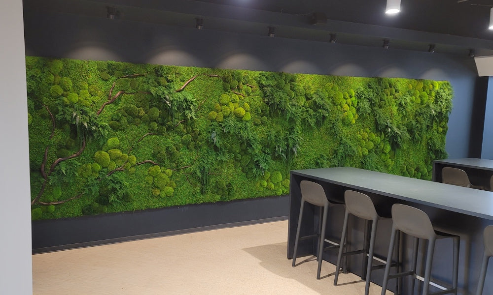 large moss wall office lounge