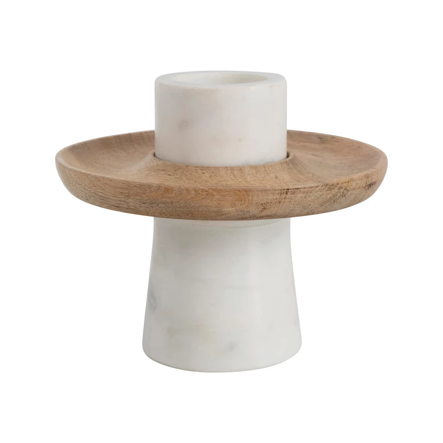 Mango Wood Appetizer Tray with Marble Stand