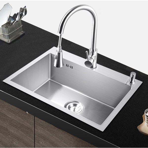 Pia Kitchen Sink Single Bowl Above Counter Or Udermount Installation Handmade Brushed Seamless 304 Stainless Steel Sink Kitchen
