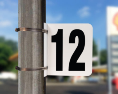 Pump Number Sign- Black on White, "12"