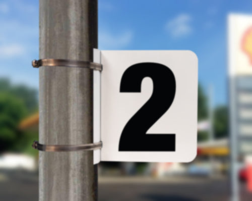 Pump Number Sign- Black on White, "2"