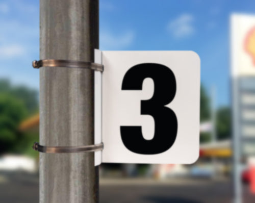 Pump Number Sign- Black on White, "3"