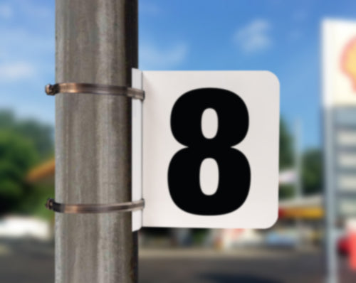 Pump Number Sign- Black on White, "8"