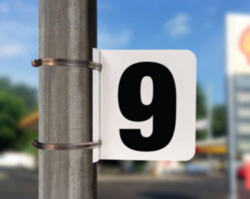 Pump Number Sign- Black on White, "9"