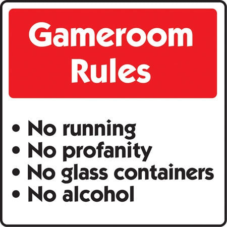 Aluminum Sign- "Gameroom Rules"
