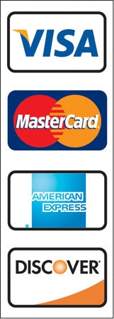 Visa, MasterCard, Discover And American Express- 2"w x 7"h Decal