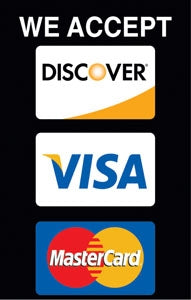We Accept Discover, Visa, MasterCard- 28" x 44" .020 Styrene Insert