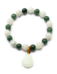 Laughing Buddha Certified Grade A Genuine Green Jadeite Jade Bracelet