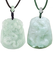Dragon Phoenix Certified Grade A Genuine Green Jadeite Jade Dragon Pendant Necklace
