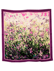 100% Luxury Square Silk Scarf - Laurent Monteil Irises Painting - Purple
