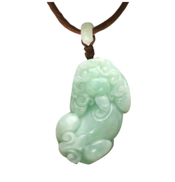 A unique pixiu dragon grade A jadeite jade hanging from a green woven silky cord