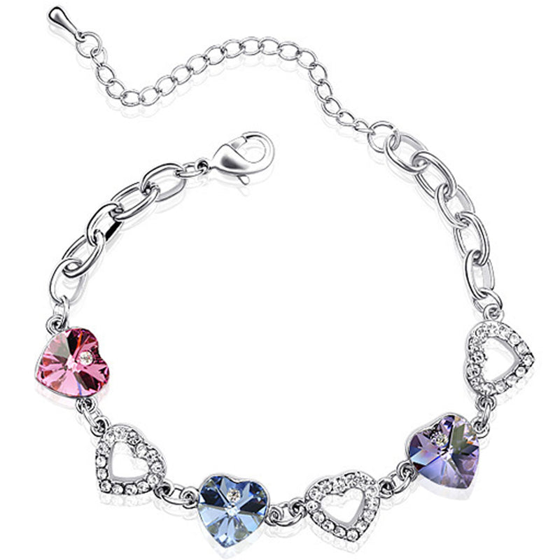 Colorful Hearts Bracelet w/ Swarovski Crystals | Rhodium Plated | Dahl ...