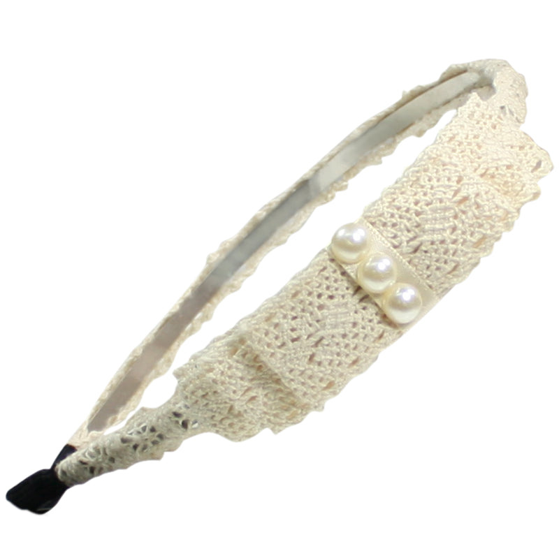 Dahlia Triple Layer Lace Bow Faux Pearl Handmade Headband
