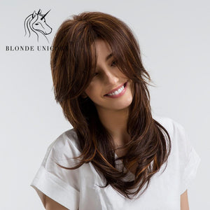 Blonde Unicorn 20 Inch Long Wavy Hair Wig With Bangs Light Brown Highlights 30 Human Hair Natural Wave Full Wig With Free Gift