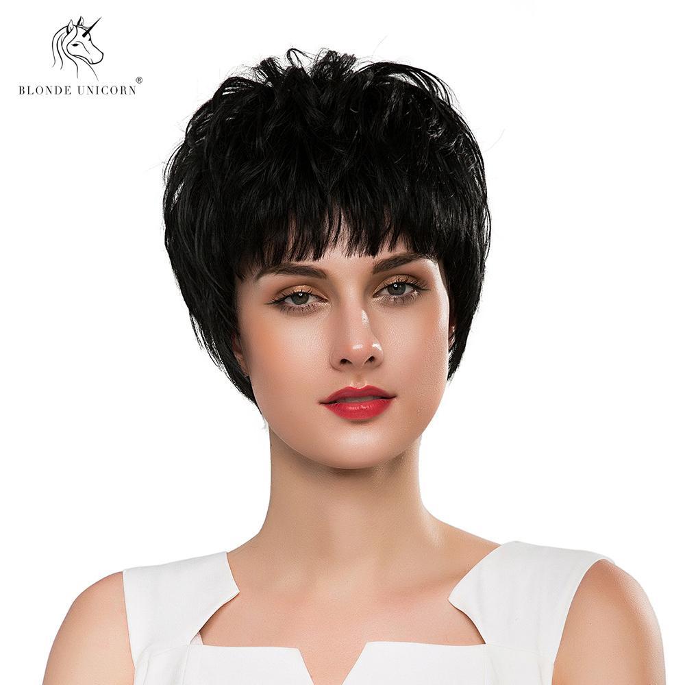Blonde Unicorn Synthetic Short Straight 8 Inch Hair Black Wigs
