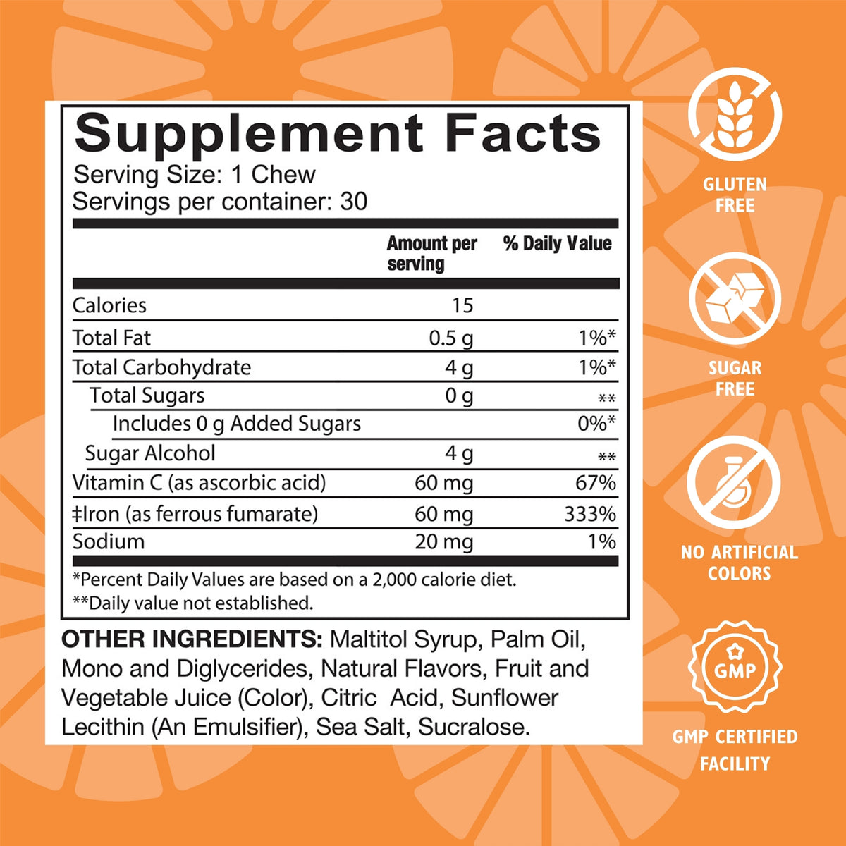 60 mg Iron with Vitamin C Soft Chews, Twisted Citrus