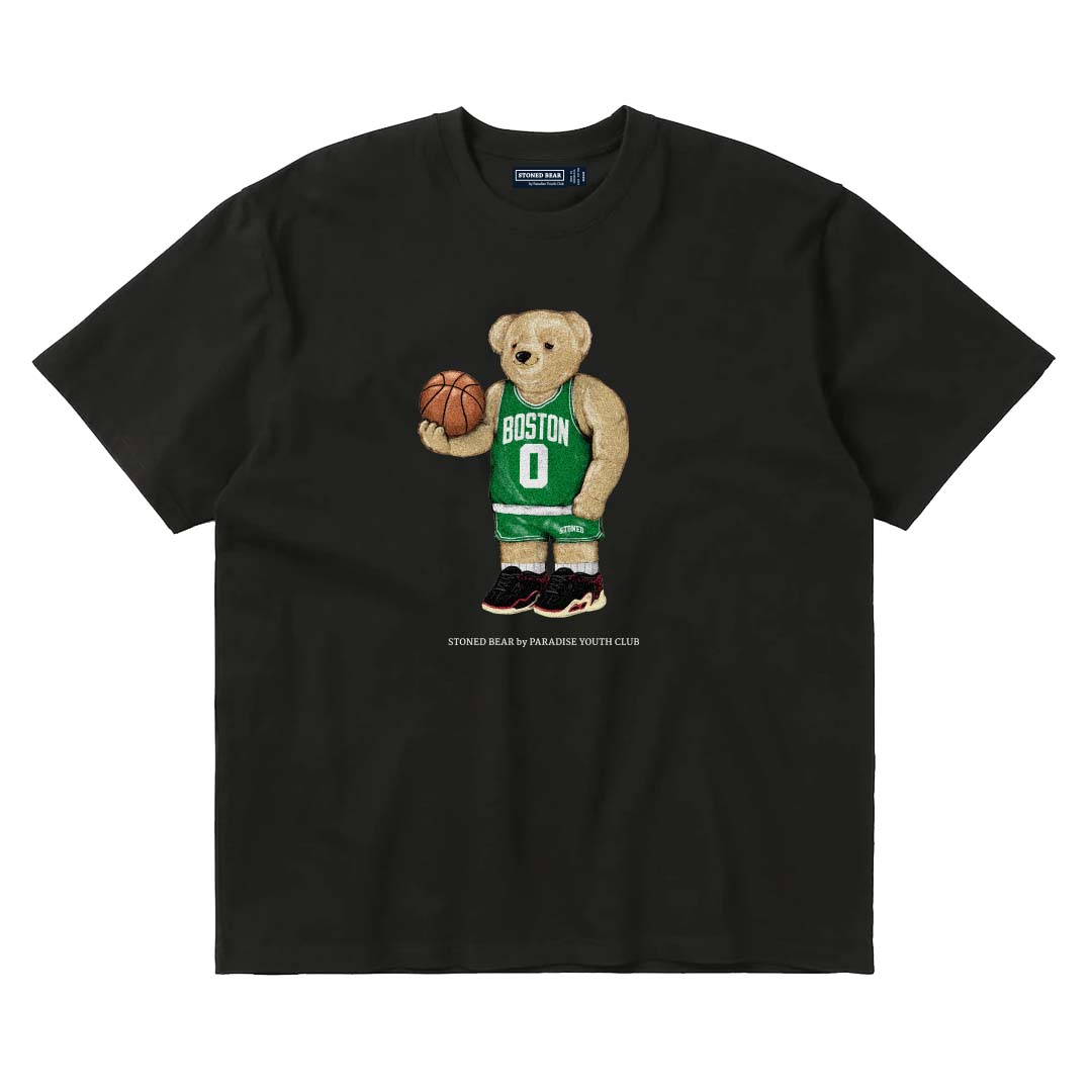 Stoned Bear Basketball Boston Tee Black !