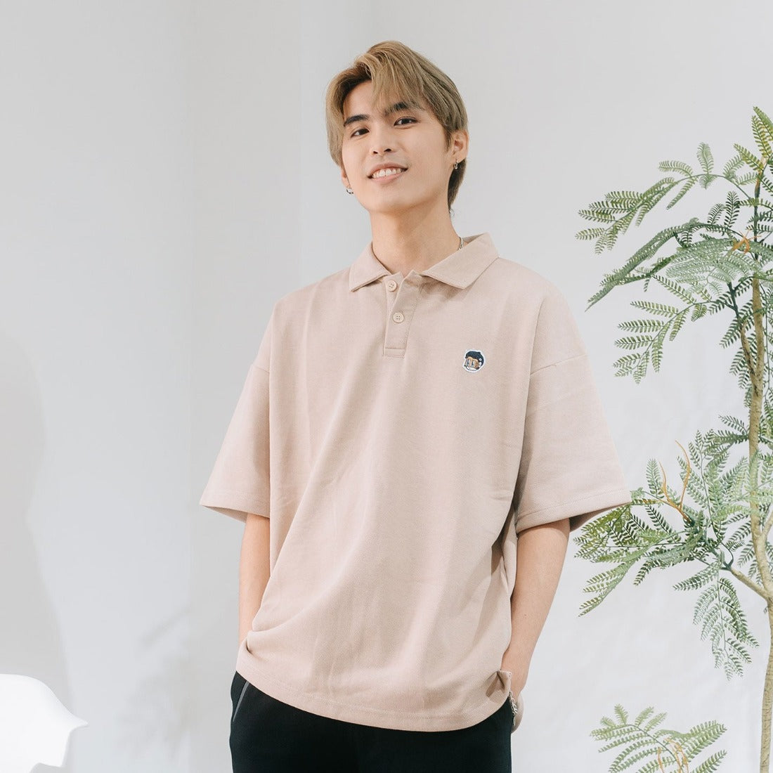 Patched Polo Tee Beige