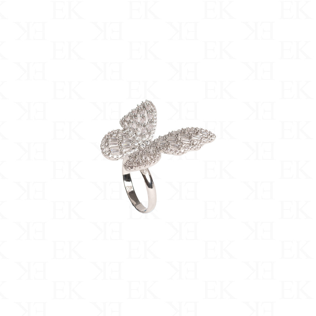 Emerald Butterfly Ring Silver