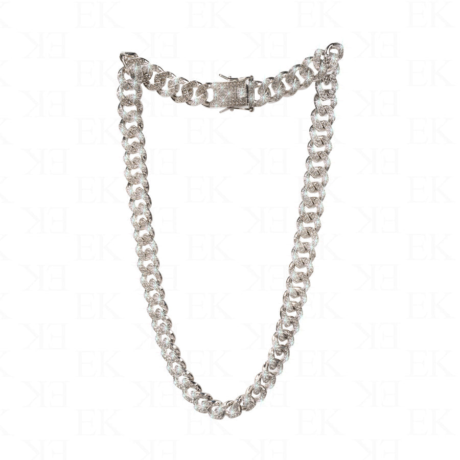 Cuban Link Chain Glass Stone Silver