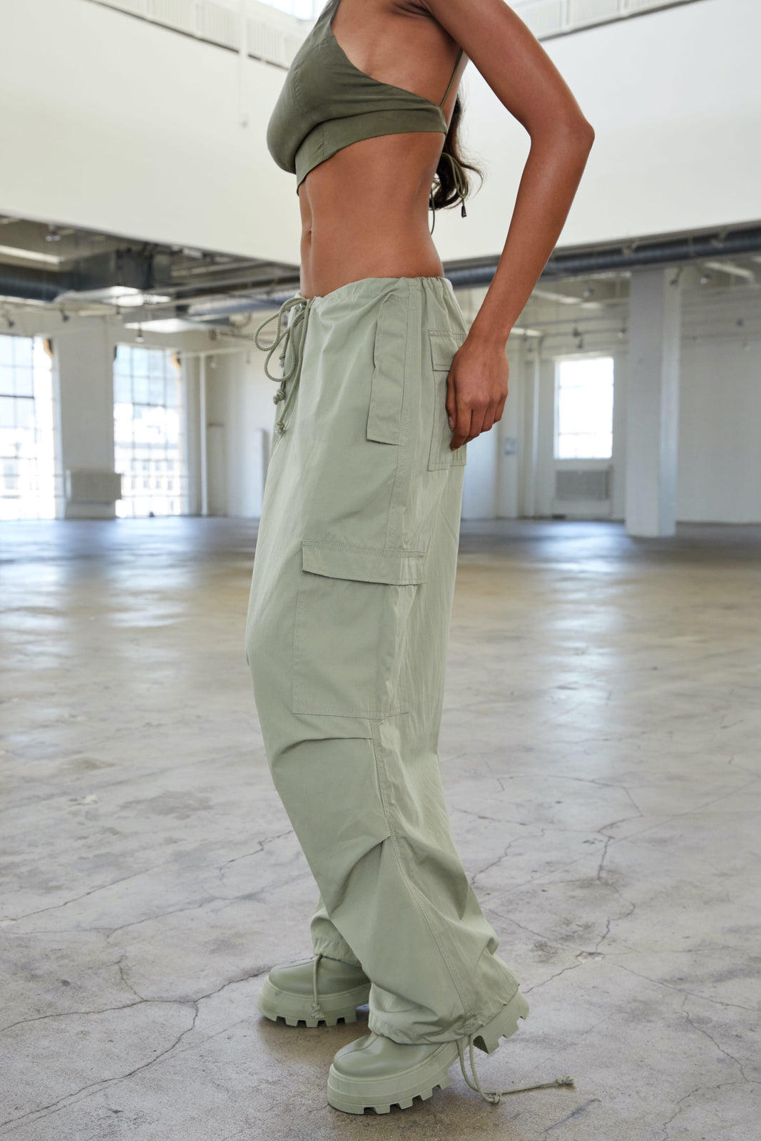 Eve Y2k Olive Green Cargo Flare Pants