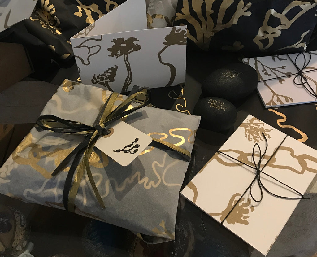 Luxury Gold & Black Seaweed Print Gift Wrap by Emily Nixon