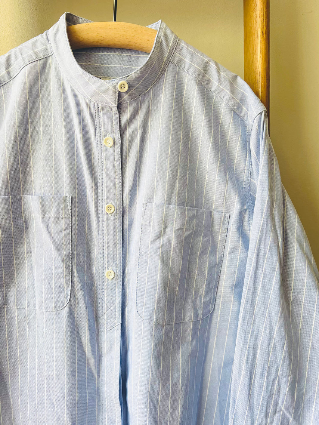 Band collar Smock / Blue Stripe