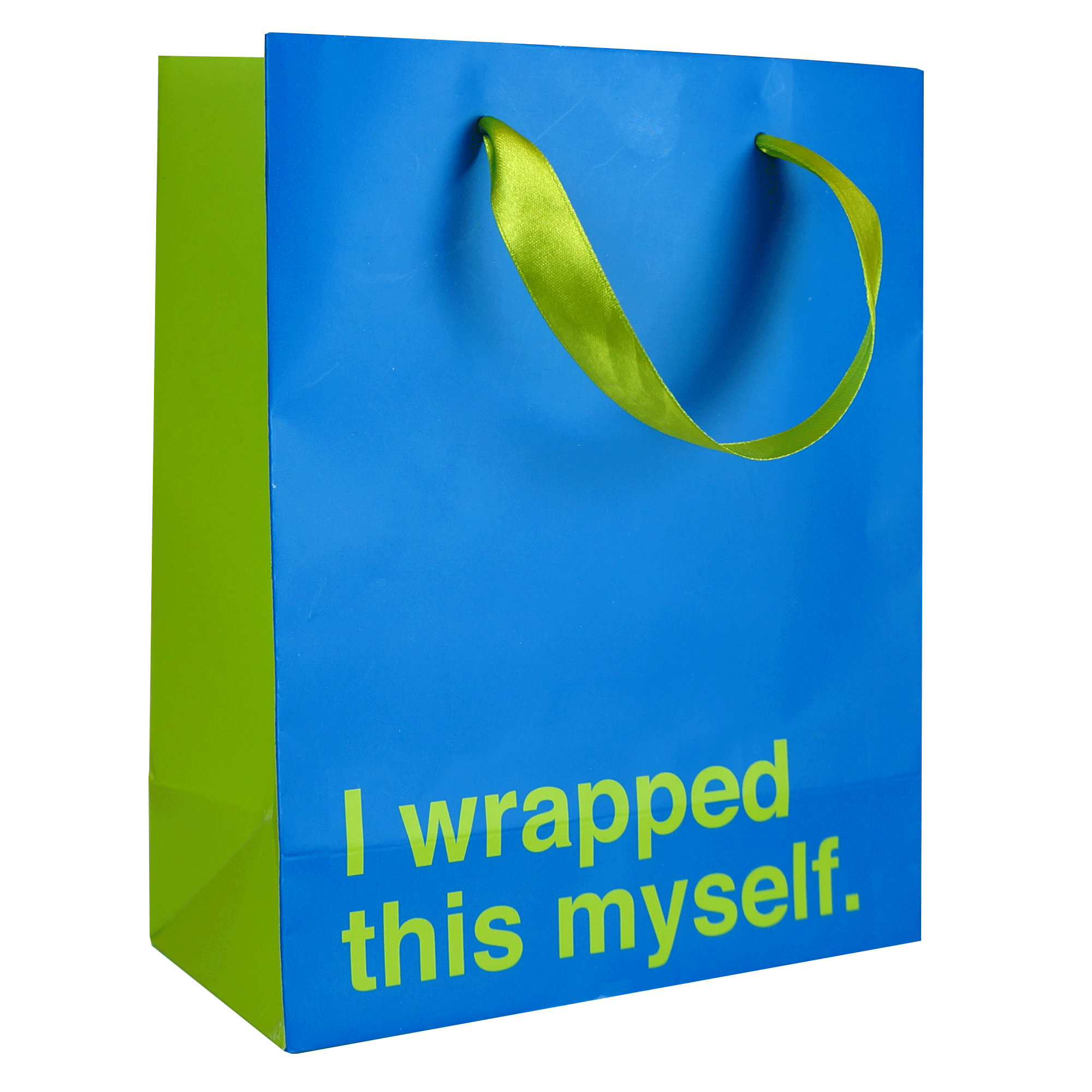 Funny Medium Gift Bag: Wrapped Myself: Blue & Lime Green