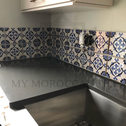 Application Moroccan handpainted tiles Kitchen backsplash