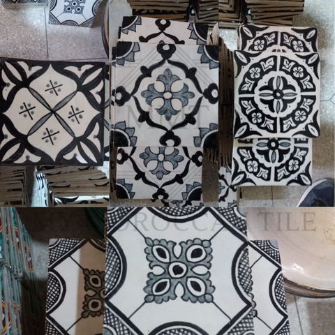 hermosos azulejos marroquíes pintados a mano en blanco y negro zellij