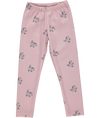 Calças leggings rosa com raminhos de flores