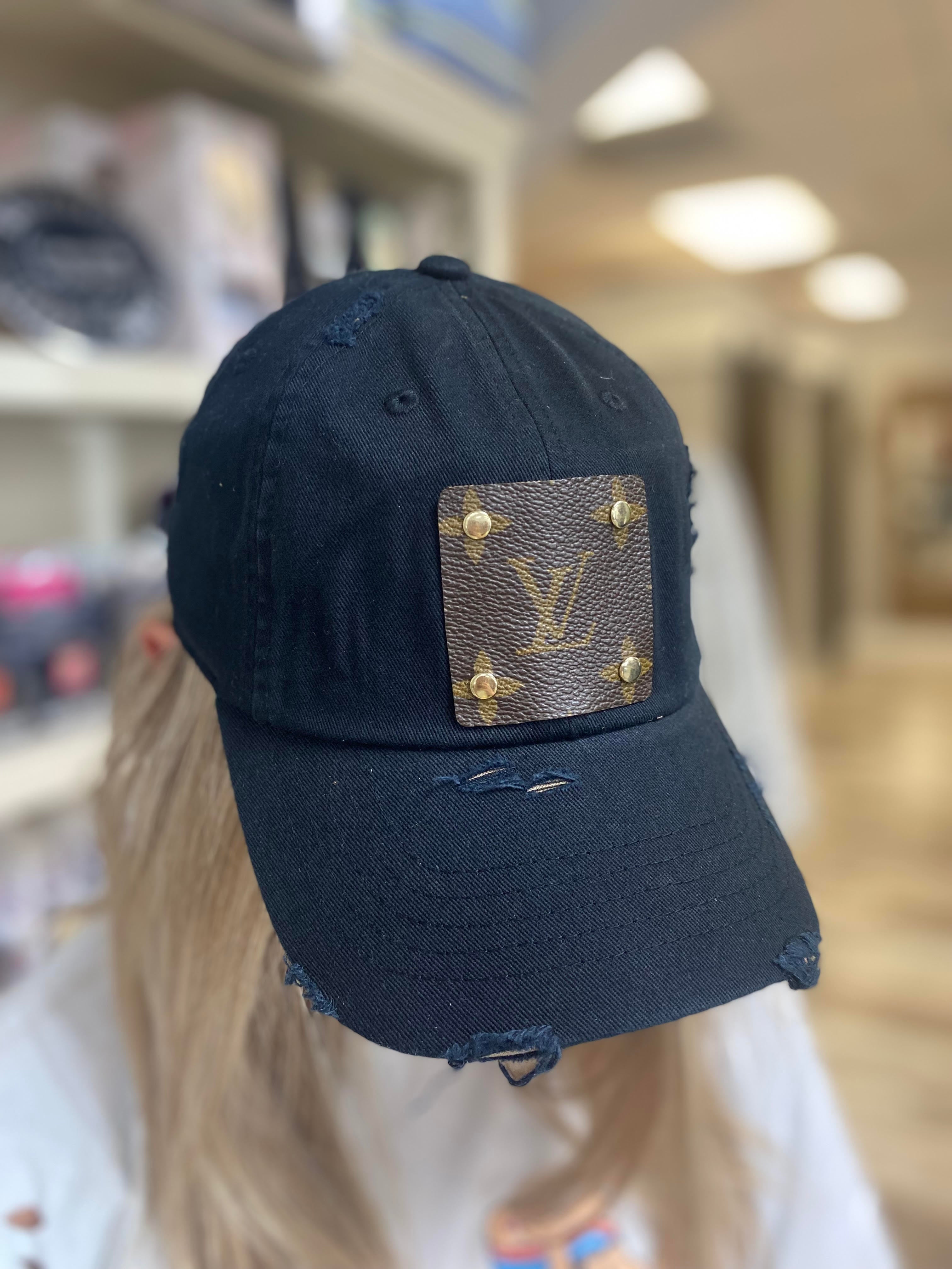 Light Blue Upcycled Authentic Louis Vuitton Leather Patch Dad Hat