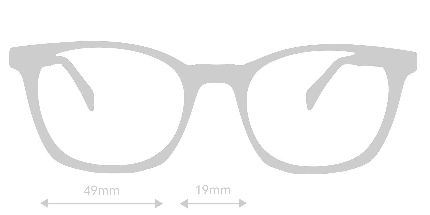 LUMES Palmer bio-acetate computer glasses silhouette with measurements from side angle