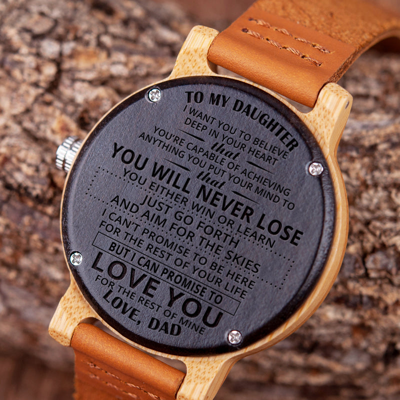 DAUGHTER DAD - NEVER LOSE - WOOD WATCH - Engraved Gifts