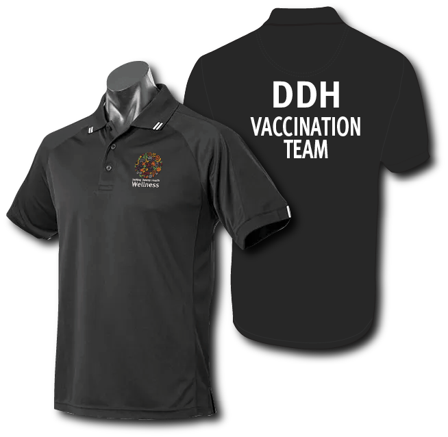 DDH Vaccination Team Flinders Polo Mock-up (Black/White Polo)