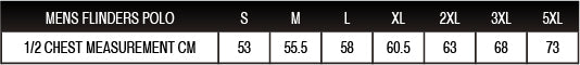 Mens Flinders Polo Sizing Chart