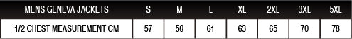 Mens Geneva Jacket Sizing Chart