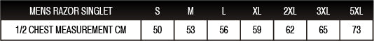 Mens Razor Singlet Sizing Chart