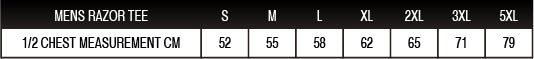 Mens Razor Tee Sizing Chart