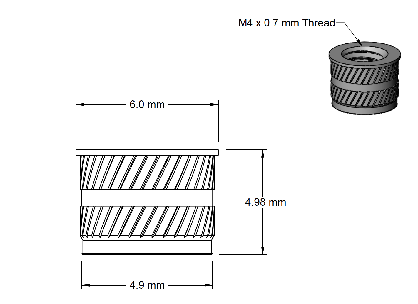 M5 Heat-Set Thread Insert (6mm Long) 4 Pack