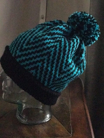 Hat Not Hate Bundle: 7/16 Universal Hat Loom (1x1 Blue +Tan) + Blue Yarn +  Pom Pom