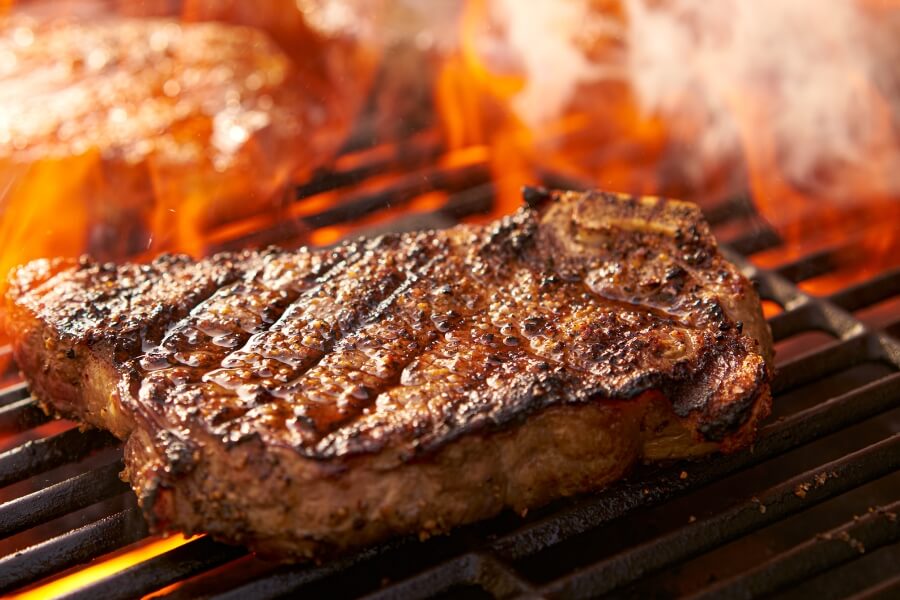 searing steak on gas grill