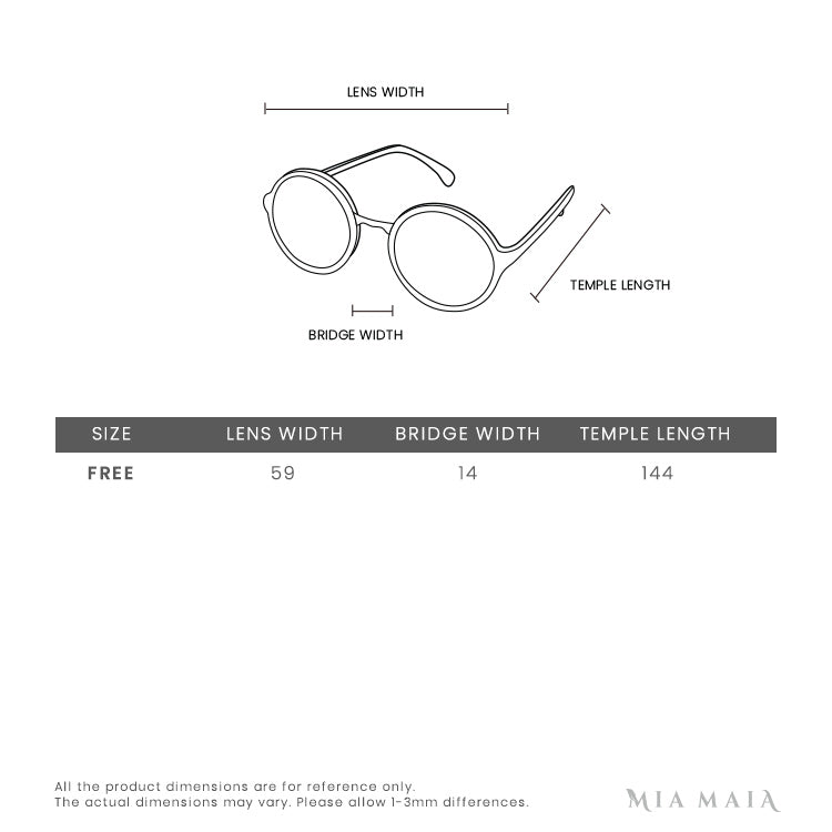 Donnieye Divine Black Aviator Sunglasses | Size Chart | Mia-Maia.com