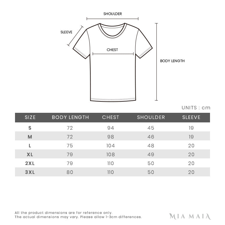 Round Neck T Shirt Size Chart