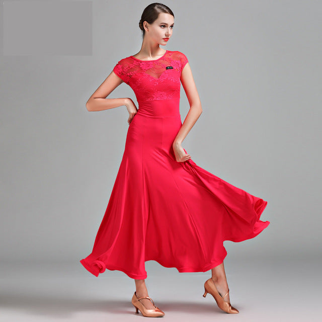 3 Kind Colors Lace Short Sleeves Standard Women S Dances Dresses Ballroom Dancing Waltz Tango Dresses S Xxl