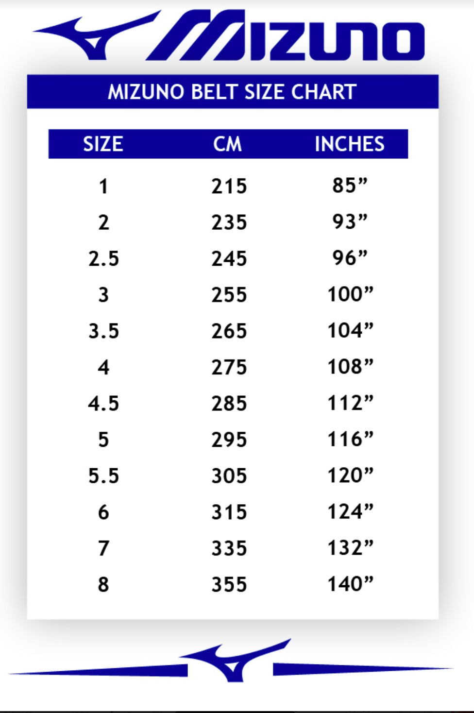 mizuno clothing size guide