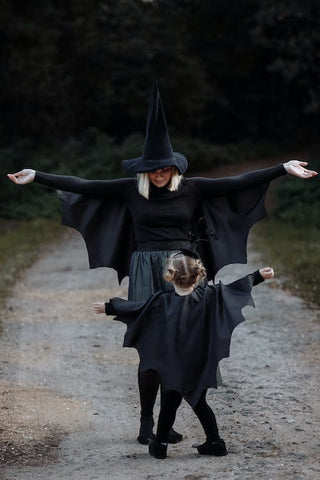 mother and child having fun at halloween