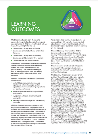 early years learning framework 2.0 - learning outcomes