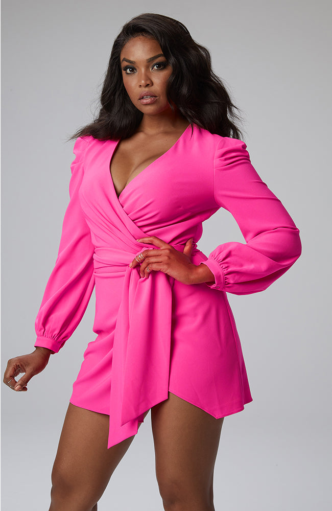 neon pink wrap dress